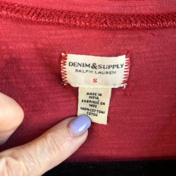 Denim & Supply Ralph Lauren Men's Red Henley Flag Placket Long Sleeve Rugby - Picture 2 of 5